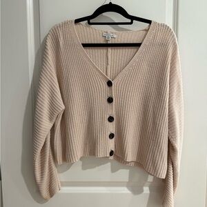 American Eagle Outfitters Cream Knit Cardigan with Black Buttons